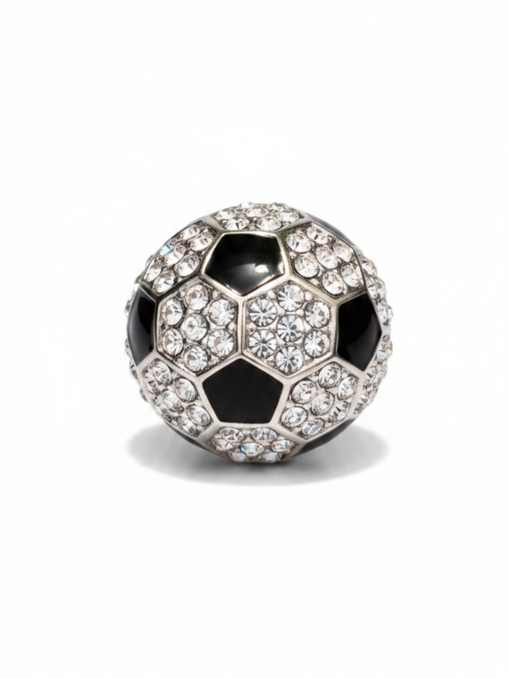Black White Enamel Allover Rhinestone Adjustable Soccer Player Football MLS Ring